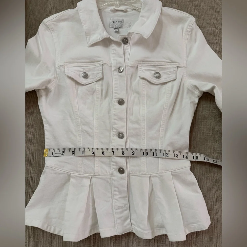 Guess Women's White  peplum Jean Jacket - Picture 13 of 13